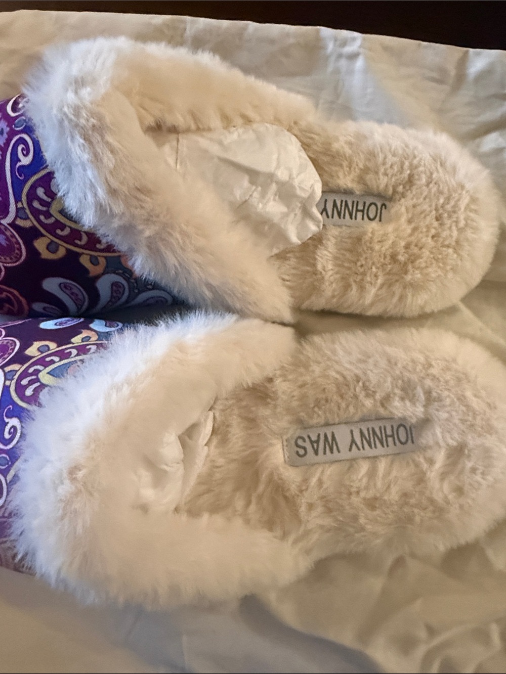 Johnny Was Pink and Orange Paisley Plush-Lined Slippers - Picture 4 of 4